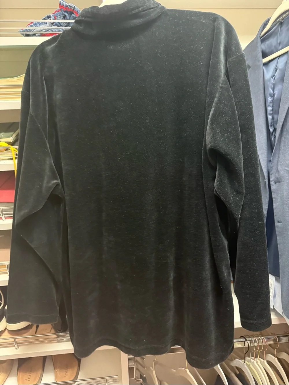 Vintage 90s Sag Harbor Whimsigoth Velvet Button Down Shirt XL Black Velour goth